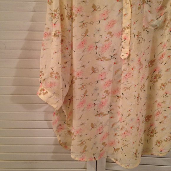 Xtaren Sheer Yellow Floral Tunic Cover-Up Blouse - Picture 6 of 11